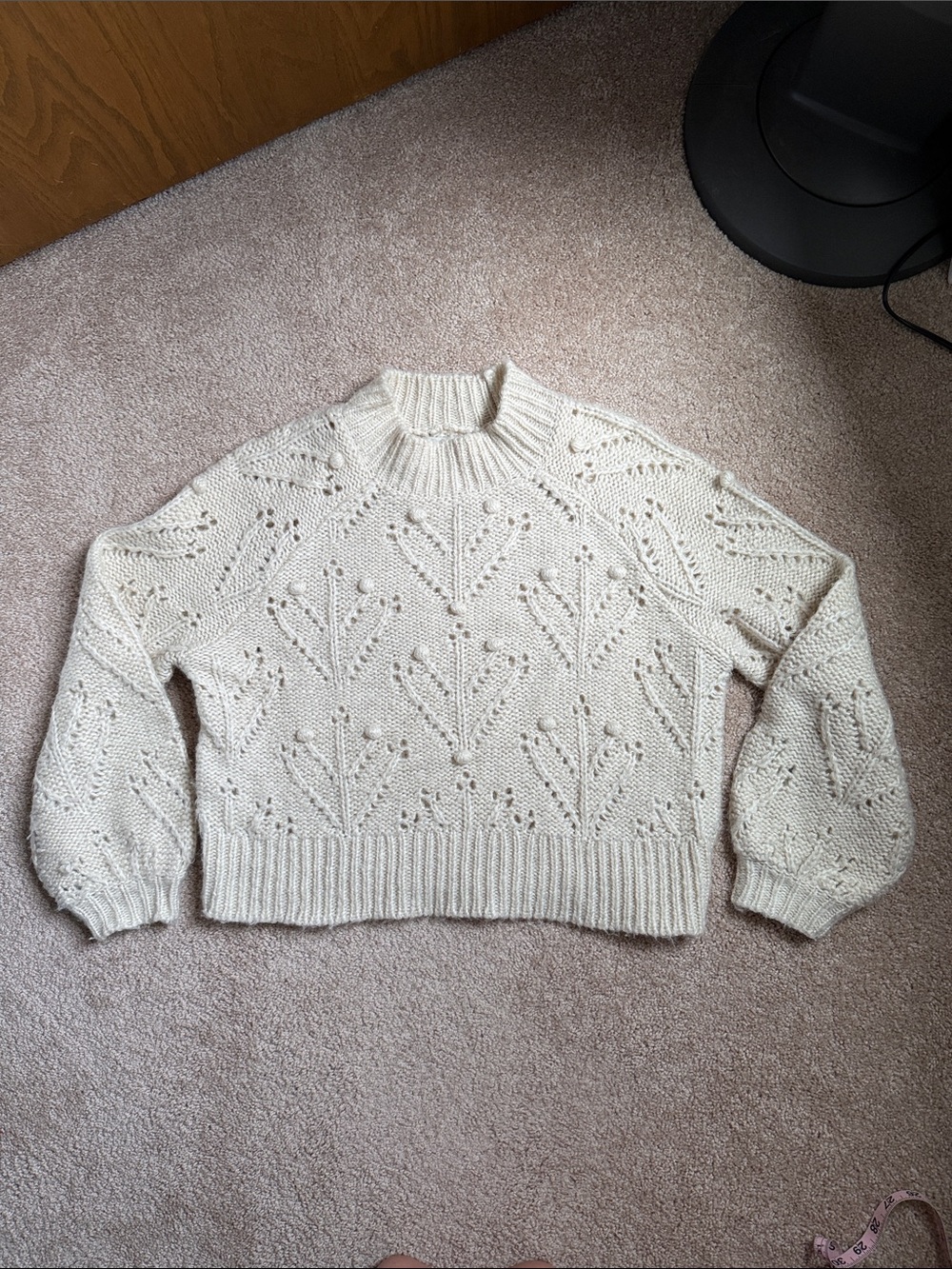 Silverflint Cream Boxy Cropped Pointelle Sweater.  Size XS